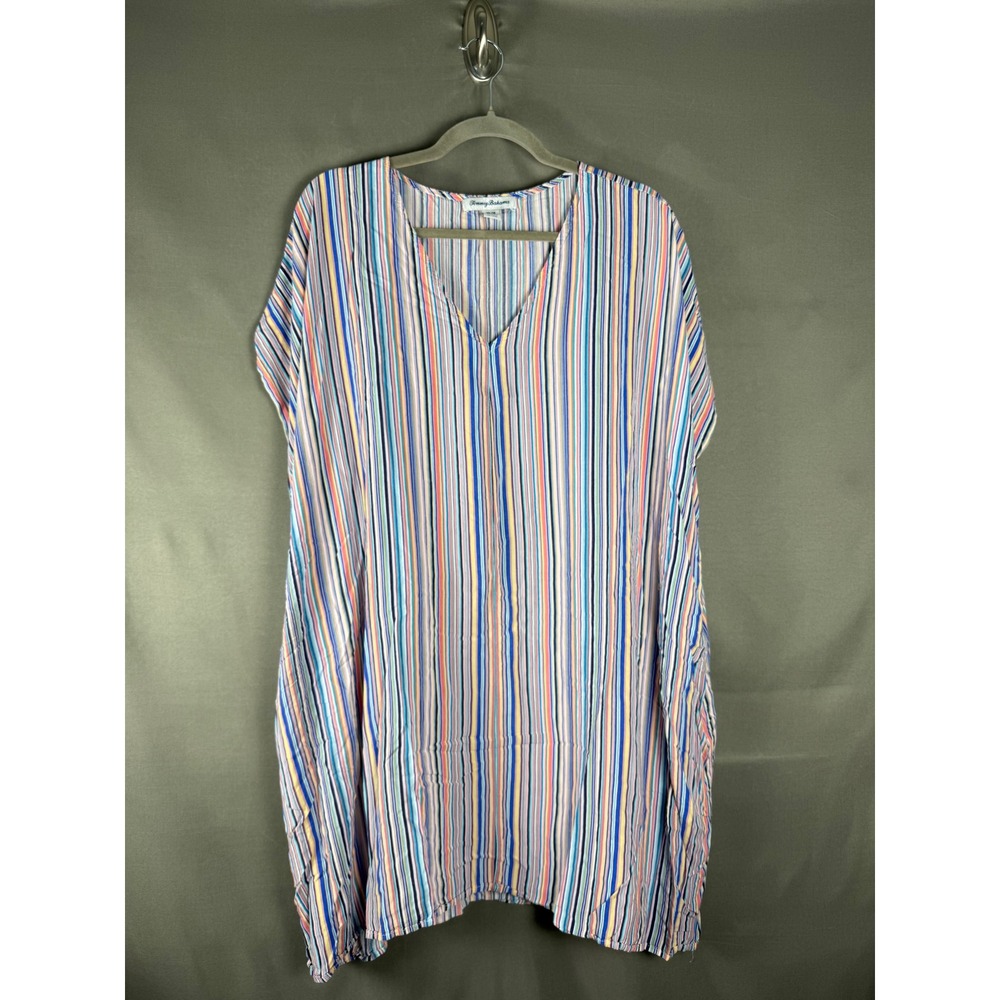 Tommy Bahama Tunic Dress Womens Medium Multi Color Striped V-Neck Pockets TW8237